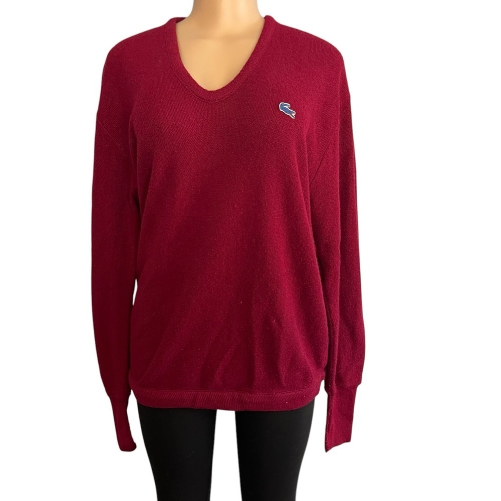 Izod Lacoste Vintage Sweater Dark Red V Neck Long Sleeve
